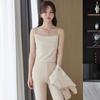 Top de acetato con espalda blanca de verano, satén, traje pequeño de verano, camisa de fondo, camisola negra elástica, ropa interior para mujer