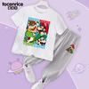 Traje de Verano de Super Mario para Niños y Niñas Nueva Camiseta de Manga Corta de Verano para Niños Pantalones Antimosquitos Conjunto Delgado de Dos Piezas
