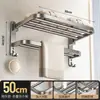 Estante para Toallas de Peces de Techo a Piso para Baño Sin Taladro Estante de Almacenamiento para Baño Estante Plegable Telescópico Invisible Barra Colgante Integrada