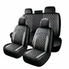 Fundas de asiento de coche de cuero PU con patrón de diamante de doble línea y patchwork de rayas verticales, superventas transfronterizas, aptas para vehículos de 5 plazas, son un éxito de ventas en Amazon