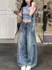 Jeans Lavados Scimitar de Calle para Mujer, Nuevo Estilo Otoño e Invierno 2025, de Tiro Alto, Corte Holgado, Adelgazantes, Pantalones Geniales de Pierna Ancha, Estilo Europeo y Americano