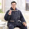 Pijama de hombre de mediana edad y anciano otoño e invierno forro polar de coral algodón acolchado de tres capas forrado de polar chaqueta acolchada de algodón para padre de mediana edad para el pelo