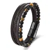 Pulsera Tejida Transfronteriza, Personalizada y Versátil Pulsera de Cuero con Ojo de Tigre y Hebilla Magnética, Pulsera Masculina Retro Multicapa de Acero Inoxidable
