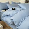 Categoría a Grado Materno e Infantil Juego de Cama de Cuatro Piezas de Algodón Lavado de Hilo Doble Capa Color Puro Dormir Desnudo Cama Sábanas Funda de Edredón Juego de Tres Piezas para Estudiante