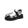 Sandalias Zhr de Punta Cerrada y Punta Abierta con Plataforma Gruesa de 4.5 cm para Aumentar la Altura, Verano, Plateadas, Versátiles, de Moda, Calzado para Mujer Ab131