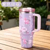 Botella de Agua Personalizada Transfronteriza de Alto Valor Estético, Gran Capacidad de 40 oz, Vaso para Hielo Impreso, Asa Portátil, Popote y Taza Aislada Personalización