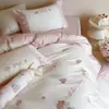 Coração Girly Francês 100% Algodão Cetim Algodão de Fibra Longa Conjunto de Quatro Peças Capa de Edredom Fofa de Algodão Puro Lençol de Cama Roupa de Cama