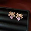 Corazón de Mariposa de Cuarzo RosaZircón Perla Lazo Corazón Clip para Oreja Versátil Pendientes de Temperamento Lujo Ligero Sensación de Alta Gama Joyería para Orejas