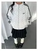 Sudadera cárdigan de punto con estampado de lunares estilo vintage americano, cuello alto, para mujer y hombre, chaqueta deportiva de otoño e invierno, estilo asiático ligero Y2K