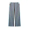Conjunto de chaleco a rayas abotonado estilo chino y pantalones de pierna ancha, conjunto de dos piezas de chaleco sin mangas a rayas verticales de color contrastante y pantalones largos para ventas transfronterizas