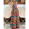 Vestido Maxi Longo Estampado Sem Mangas Estilo Férias Dopamina Luxo Leve Temperamento