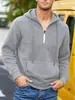 Sudadera con Capucha de Terciopelo para Hombre Nueva de Otoño e Invierno, Cuello Alto, Media Cremallera, Manga Larga, Talla Europea, Sudadera Casual para Hombre Transfronteriza