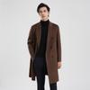 Abrigo de lana 100% pura para hombre, largo, otoño e invierno, nuevo estilo coreano, cuello de traje de alta gama, abrigo de lana cruzado