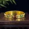 Pulseira de Prata Oito Tesouros Feminina Cor Esmalte Dourado Método Antigo para Ganhar Dinheiro e Paz Prata Esterlina 9999 Abertura Estilo Étnico Pulseira de Tornozeleira de Prata