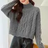 Suéter de punto de cuello alto para mujer transfronterizo para otoño e invierno, patrón trenzado vintage, corte holgado casual, rejuvenecedor, estilo corto, suéter pullover 2026 para mujer