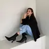 Botas de tornozelo pontudas finas de celebridade da internet femininas 2026 primavera outono botas de meia ins da moda sexy salto grosso salto alto botas elásticas