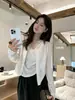 Cardigan de Otoño para Mujer Estilo Coreano Texturizado Simple Casual Versátil Adelgazante Cuello en V Manga Larga Té Verde Limón 11266