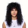 Moda Punk Metal Rock Estilo Cabello Largo Rizado Fibra Química Hombres Gorro de Cabeza Naturalmente Esponjoso Venta Caliente de Comercio Exterior Al por Mayor en Stock