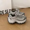 Zapatos de Padre Gruesos y Transpirables con Bloques de Color Versátiles, Modernos, que Aumentan la Altura, para Mujer, Novedad Otoño 2026, con Cordones, Deportivos Casuales