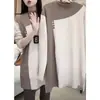 Camisa Básica de Manga Larga con Bloques de Color y Cuello Semi-Alto para Mujer, Nuevo Estilo Otoño e Invierno, Forro Polar, Engrosada, Tallas Grandes, Adelgazante, Top Elegante