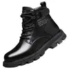 Botas de Cano Alto Botas de Couro Impermeáveis Botas de Meio-Cano Forradas com Lã Quentes Sapatos de Algodão Botas Curtas Masculinas Solas Antiderrapantes Casuais e Versáteis