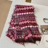 Cachecol de Tricô Vermelho Natalino Retrô para Mulheres, Cachecol de Lã Engrossado de Inverno, Cachecol de Pelúcia à Prova de Vento e Quente para Exterior