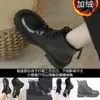 Botas Martin Domésticas para Mujer, Botines Individuales Nuevos Versátiles Forrados de Felpa para Invierno, Estilo Británico Delgado de Primavera y Otoño Color Negro Botines Cortos de Suela Gruesa