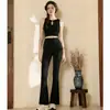 Roupas Fitness para Mulheres, Sutiã Esportivo de Alta Qualidade com Bojos, Calça Flare, Design Sexy sem Costas, Moda Primavera e Verão Roupa de Yoga