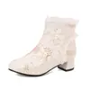 Botines Lolita, botines de encaje de comercio exterior estilo cheongsam, botines cortos dulces, botines de princesa, tacones gruesos estilo chino con bordado