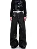 Moda de Calle Jeans de Mezclilla Cruda con Botón Diagonal Diseño para Hombres y2k Yabby Rectos Sueltos Pierna Ancha Pantalones Largos