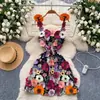 Comercio Exterior Nicho Diseño Francés Flor Estéreo Malla Bordada Cintura Delgada Tirantes Vestido Línea A Falda Corta