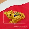 Sapo Dorado de Tres Patas de Aleación con Incrustaciones Completas de Diamante y Artesanía Hueca, Mascota de Té que Muerde Dinero, Adorno de Metal para Escritorio de Oficina