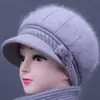 Nuevo Sombrero de Pescador de Piel de Conejo Otoño/Invierno para Mujeres de Mediana Edad y Mayores, Elegante Sombrero de Mamá, Forrado de Felpa, Cálido, Cortavientos, Sombrero de Lana Tejido de Ala Ancha