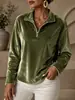 Nueva sudadera de terciopelo dorado con media cremallera y cuello alto para otoño e invierno, top casual holgado de manga larga para mujer, camisa de terciopelo de color liso