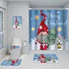 Serie de Decoración Navideña Cortina de Ducha Baño de Hotel Pintura de Decoración Navideña Cortina de Ducha Impermeable sin Perforaciones Juego de Alfombrilla de Baño