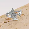 Anillo Europeo y Americano Retro de Doble Capa para Mujer Nicho Ins Cobre Micro-incrustado Zircón Aleta de Mariposa Ajustable Anillo Simple