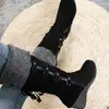 Botas de algodón para mujer de talla grande de comercio exterior europeo y americano, con cordones traseros esmerilados, borlas, caña alta, botines con cuña, botas de nieve
