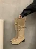 Primer Encuentro Temporada Francés Nicho Tacón Grueso Botas Largas Mujer Hebilla de Cinturón de Cuero Caña Alta Adelgazantes Botas Otoño Invierno Botas de Mujer Botas de Montar Doc Martens