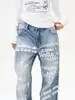Exportación Transfronteriza Dropshipping Jeans Acampanados Estampado de Letras Retro Borde Crudo Estilo High Street Pantalones Marca de Moda