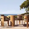 Sofá de Exterior Aleación de Aluminio Patio Villa Hotel Exterior Pomelo Madera Maciza Impermeable Protector Solar Casa de Huéspedes Silla de Acero Inoxidable Muebles