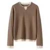 Suéter Elegante de Otoño e Invierno 2025 con Doble Cuello en Contraste 100% Cachemira para Mujer con Cuello Redondo en V y Diseño en Capas, Camisa Tejida de Fondo