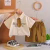 Conjunto de Camisa Estilo Universitario Coreano para Niños, Camisa de Manga Corta de Verano con Corbata y Pantalones Cortos Conjunto de Dos Piezas para Niños