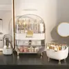 Caja de almacenamiento de lápiz labial a prueba de polvo, caja de escritorio para cosméticos, con tapa, estilo Ins avanzado, estante de almacenamiento de lápiz labial con esmalte de labios