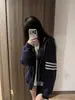 Sudadera con capucha y cremallera a rayas estilo americano para la calle, adecuada para estudiantes de secundaria y preparatoria, corte holgado, disponible en azul marino y negro para otoño e invierno