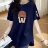 Camiseta de Manga Curta Transfronteiriça para Mulheres, Gola Redonda, Novo Estilo de Verão, Tamanho Grande, Caimento Solto, Estampada, Top Assimétrico com Fendas