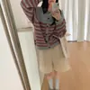 Cardigan de Tricô Color Block Listrado Retro Coreano Novo para Mulheres, Outono e Primavera 2025, Solto Casual Versátil, Jaqueta Suéter Tendência