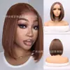 Peruca de renda 13*4 cabelo clavícula curto liso europeia e americana novas perucas de cabelo curto Amazon fibra química resistente a alta temperatura seda