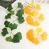 Tres piezas de hoja de ginkgo artificial, hoja caduca individual falsa, decoración de ventana de boda, hoja de ginkgo amarilla, hoja muerta, hoja de plástico