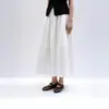 Falda de Verano Línea A Antiarrugas para Mujer, Cintura Elástica con Cordón, Estampado Floral Blanco, Dobladillo Amplio, Estilo Simple Old Money