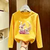 Camiseta de algodão puro para meninas, nova blusa básica de manga comprida para outono, top para primavera e outono para crianças mais velhas, gola redonda, roupa casual versátil